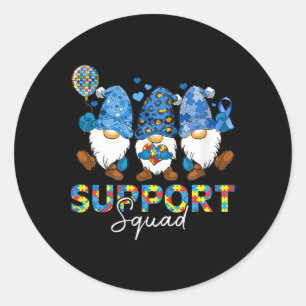 Gnomes Autism Awareness Support Squad Blue Ribbon Classic Round Sticker