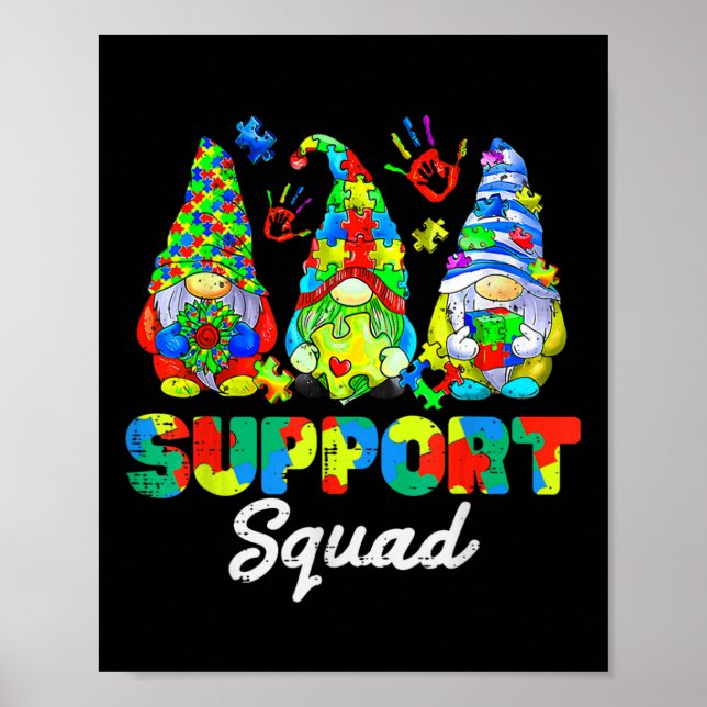 Gnomes Autism Awareness Support Squad Blue Ribbon  Poster (Front)