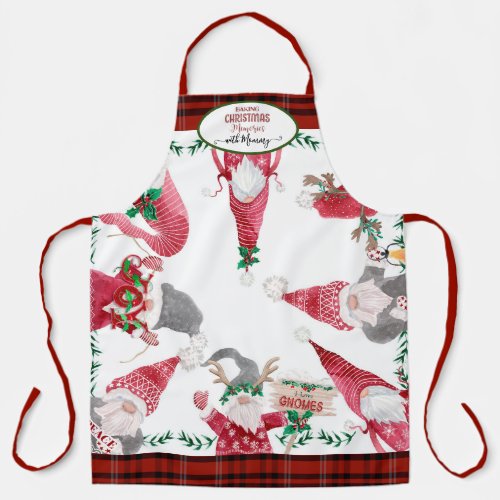 Gnomes Baking Christmas Memories Mommy Red Plaid Apron