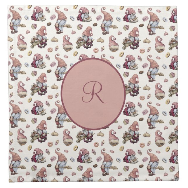 Gnomes Baking, Cupcakes, Donuts, Cute, Adorable   Cloth Napkin (Front)