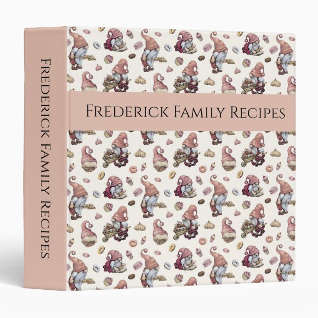 Gnomes Baking, Cupcakes, Donuts, Cute Recipe 3 Ring Binder (Front/Spine)