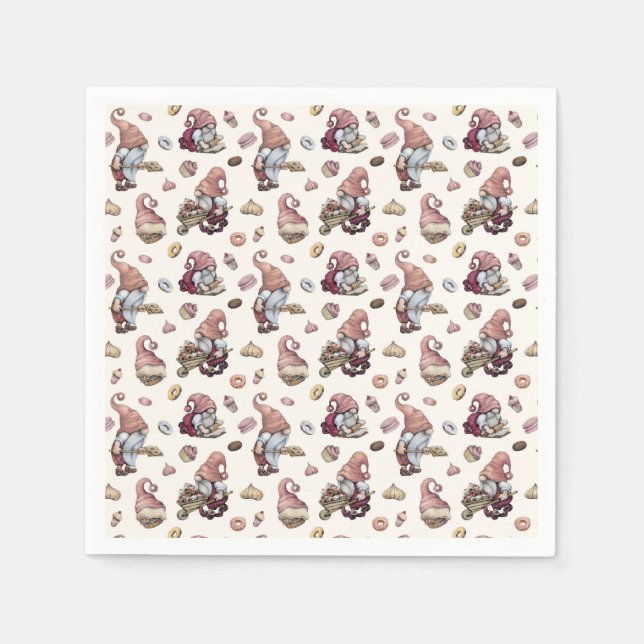 Gnomes Baking Cupcakes Donuts Trendy Adorable Napkins (Front)