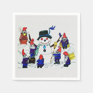 GNOMES BUILD SNOWMAN   NAPKINS