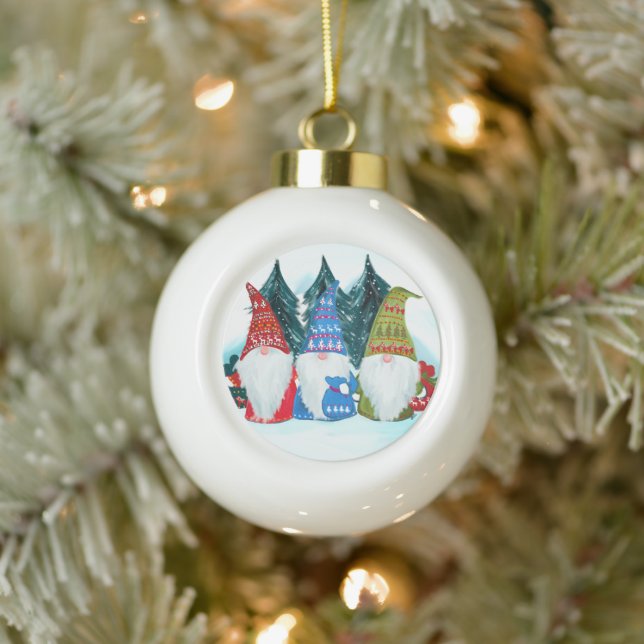 Gnomes Ceramic Ball Christmas Ornament (Tree)