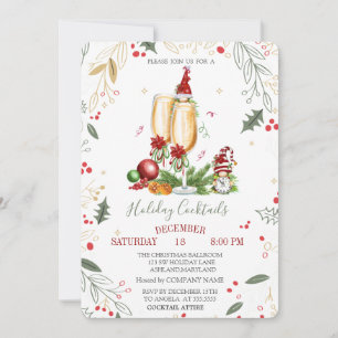 Gnomes Champagne Glass Balls Company Christmas Invitation