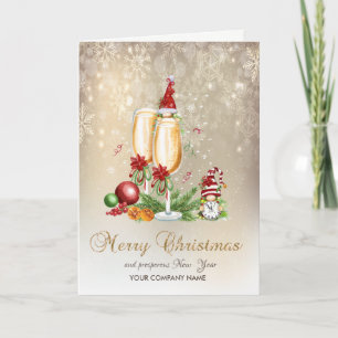 Gnomes Champagne Glass Balls Snowflakes Holiday Card