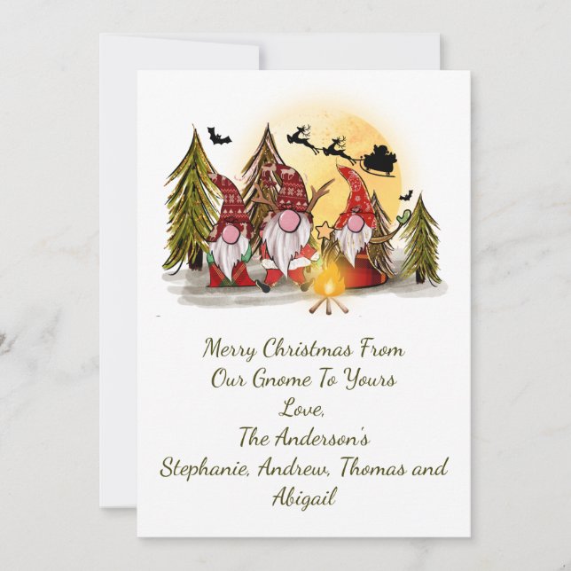 Gnomes Christmas Card Rustic Woodland Whimsical (Front)