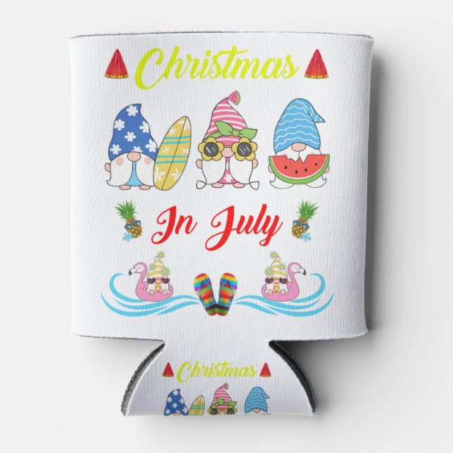 Gnomes Christmas In July Summer Can Cooler (Front)
