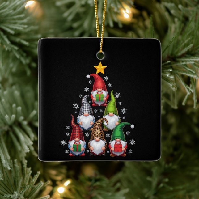 Gnomes Christmas Tree Funny Xmas Holidays  Ceramic Ornament (Tree)