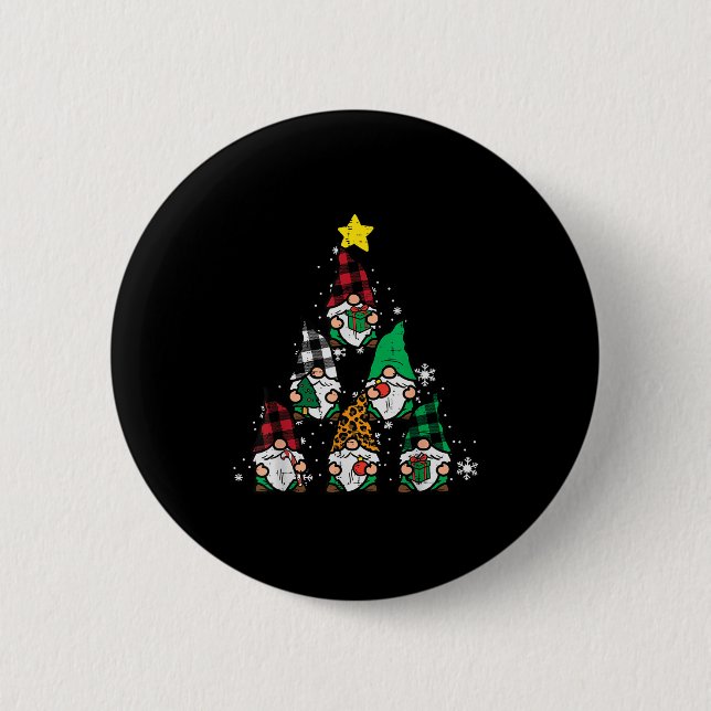 Gnomes Christmas Tree Funny Xmas Holidays Men Wome Button (Front)