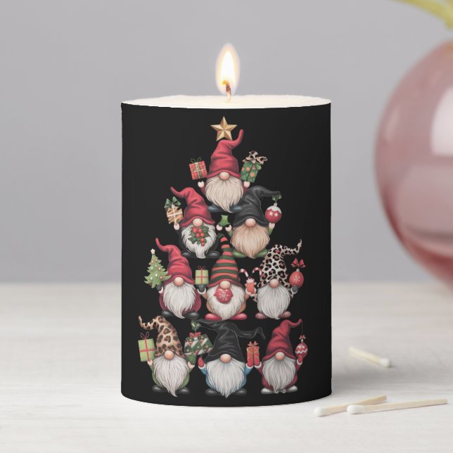 Gnomes Christmas Tree Funny Xmas Holidays Pillar Candle (In Situ)