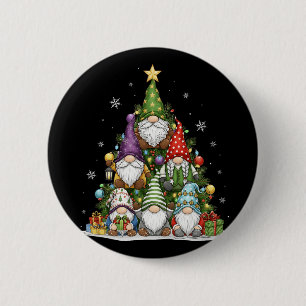 Gnomes Christmas Tree Lights Funny Xmas Holiday Bo Button