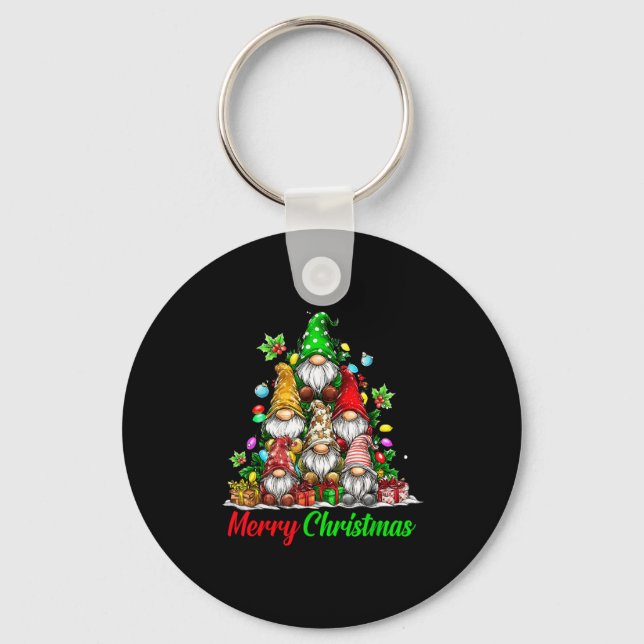 Gnomes Christmas Tree Pajamas Funny Gnome Holiday  Keychain (Front)