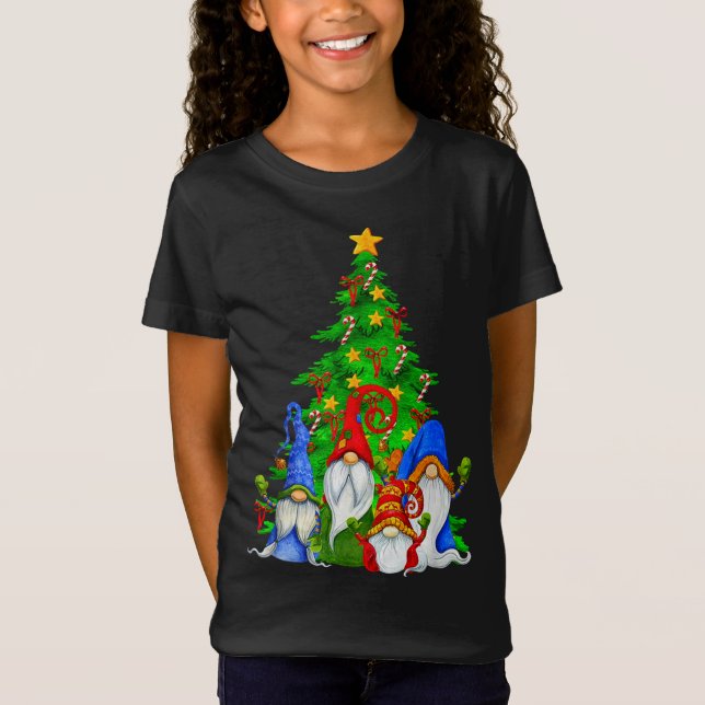 Gnomes Christmas Tree, Plaid Gnomes Christmas Paja T-Shirt (Front)