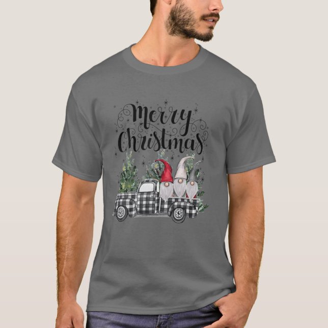 Gnomes Christmas Tree Truck Merry Christmas Gnomes T-Shirt (Front)