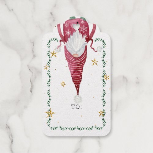 Gnomes Christmas Watercolor Holiday Gold Stars Foil Gift Tags