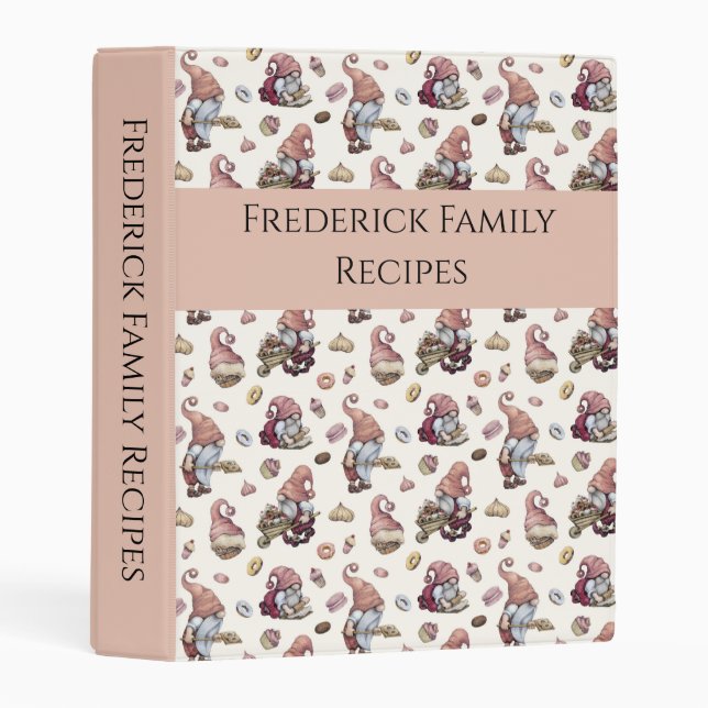 Gnomes, cupcakes, Donuts, Baking Family Recipe Mini Binder (Front/Spine)