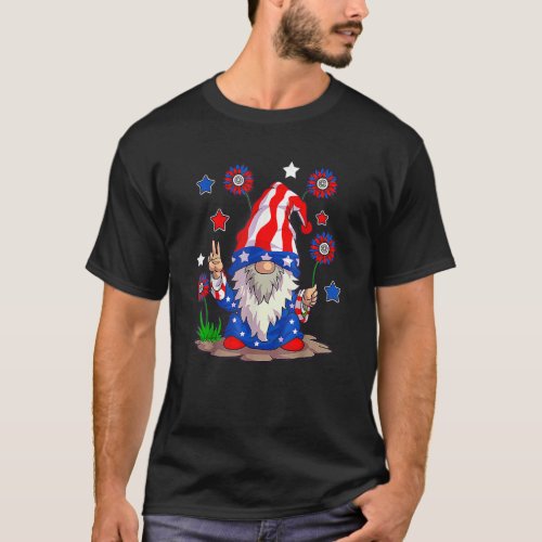 Gnomes Cute Us Flag 4th Of July Proud Patriotic Am T_Shirt