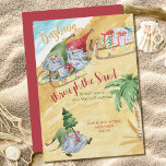Gnomes Dashing Through the Sand Beach Christmas Holiday Card<br><div class="desc">Fun beach themed Christmas Card, lettered with "Dashing Through the Sand to wish you a very Merry Christmas". The design features a golden sand beach, tropical palm tree and blue ocean with happy gnomes on a sled decorated with christmas lights, towing a sled full of christmas presents. There is also...</div>