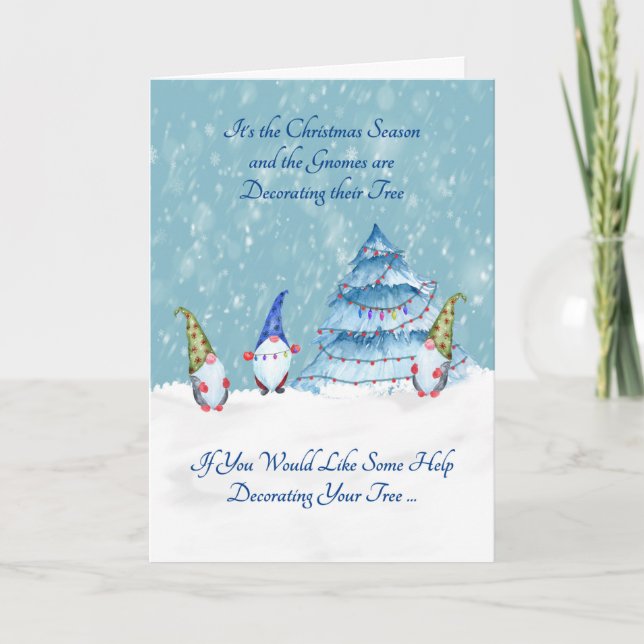 Gnomes Decorating their Christmas Tree Holiday Card (Front)