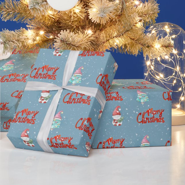 Gnomes, Deer and Snowmen in Snowflakes  Wrapping Paper (Holidays)