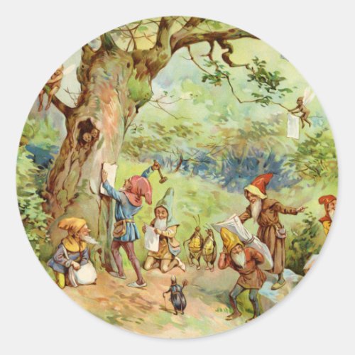 Gnomes Elves and Fairies in the Magical Forest Classic Round Sticker