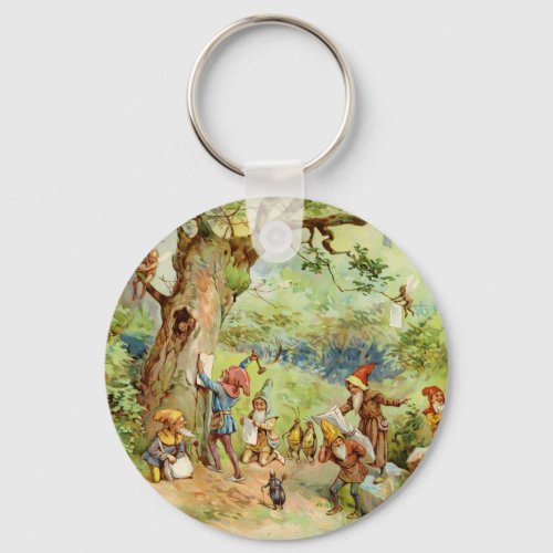 Gnomes Elves and Fairies in the Magical Forest Keychain