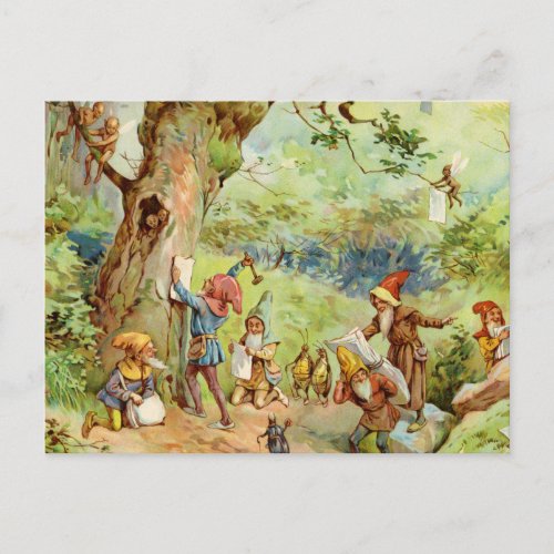Gnomes Elves and Fairies in the Magical Forest Postcard