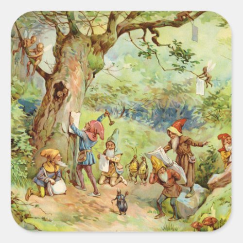 Gnomes Elves and Fairies in the Magical Forest Square Sticker