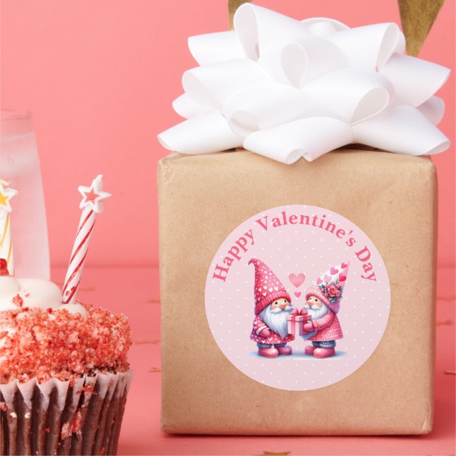 Gnomes Exchanging Gifts for Valentine's Day Classic Round Sticker (Party)