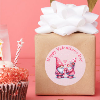 Gnomes Exchanging Gifts for Valentine's Day Classic Round Sticker