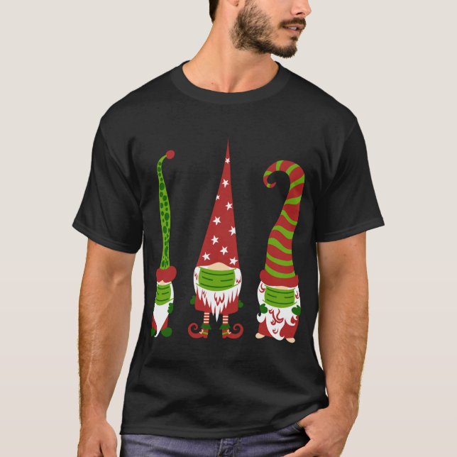 Gnomes Face Mask Matching Family Christmas Party P T-Shirt (Front)