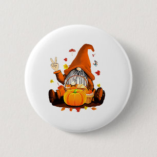 Gnomes Fall Autumn Cute Halloween Thanksgiving Lon Button