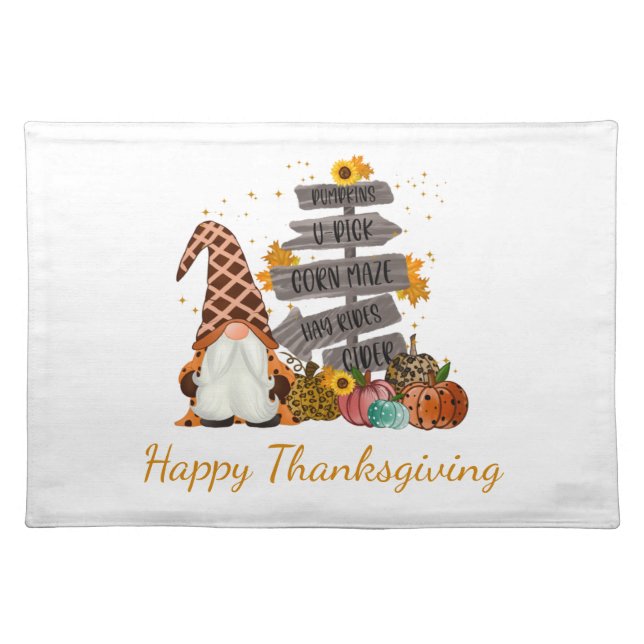 Gnomes Fall Autumn Pumpkins Thanksgiving Rustic  Cloth Placemat (Front)