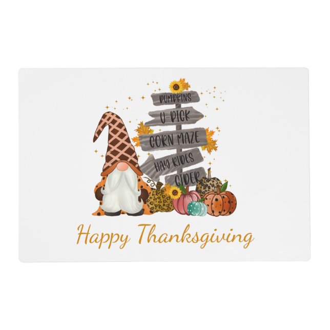 Gnomes Fall Autumn Pumpkins Thanksgiving Rustic Placemat (Front)
