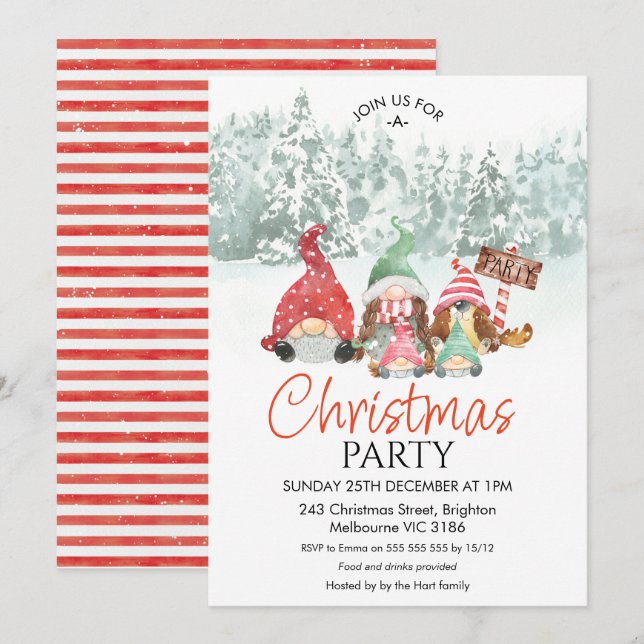 Gnomes Family of Four Christmas Party Invitation (Front/Back)
