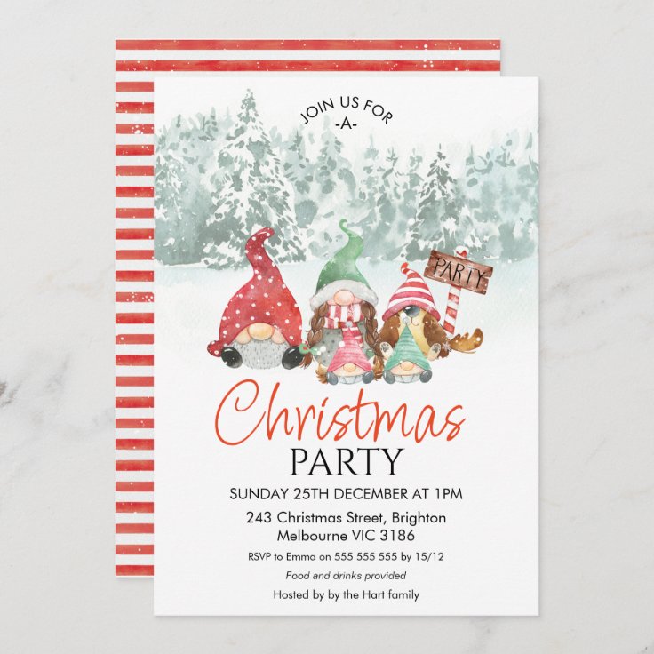 Gnomes Family of Four Christmas Party Invitation | Zazzle