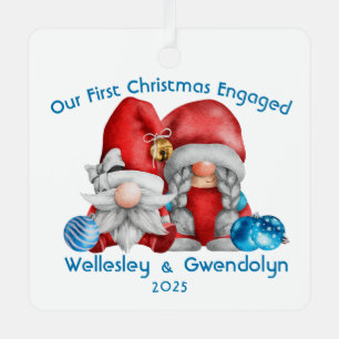 Gnomes First Christmas Engaged Metal Ornament