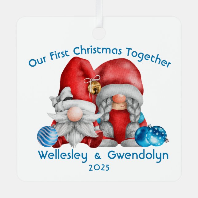 Gnomes First Christmas Together Metal Ornament (Front)