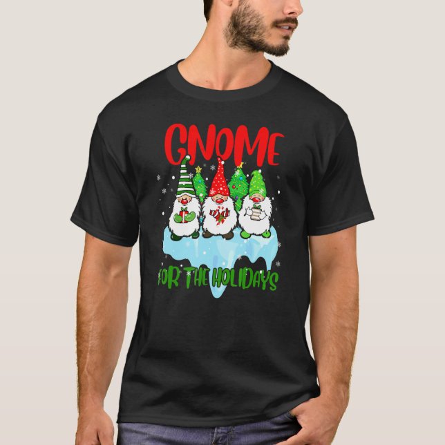 Gnomes For Xmas  Holidays Three Gnomes With Presen T-Shirt (Front)