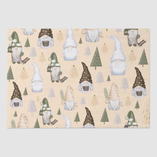 Gnomes Forest Beige Tissue Paper (Front)