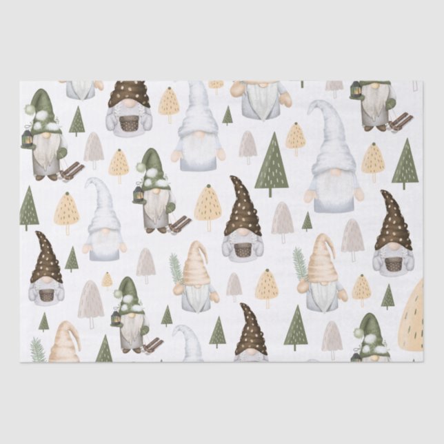 Gnomes Forest White  Tissue Paper (Front)
