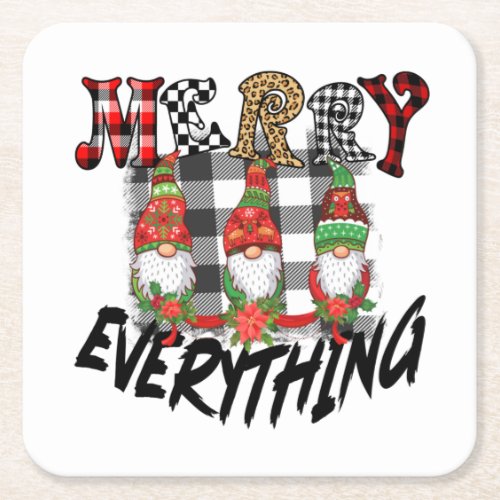 Gnomes Funny Merry Everything Black White Plaid Square Paper Coaster