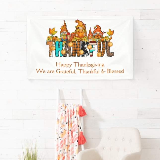 Gnomes Grateful Thankful Blessed Thanksgiving Banner (Insitu)