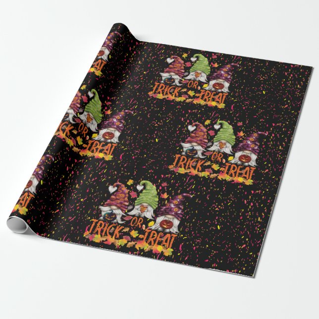 Gnomes Halloween Trick Or Treat Party Wrapping Paper (Unrolled)