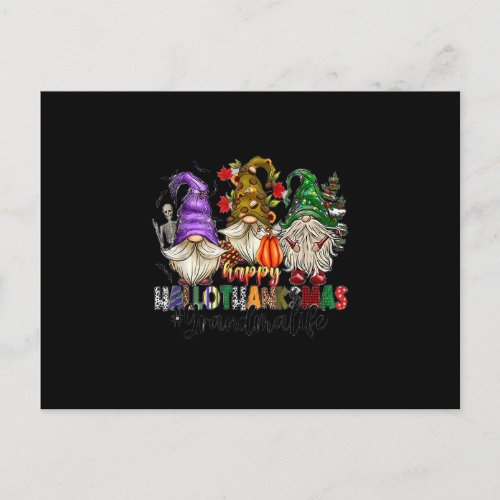 Gnomes Happy Hallothanksmas Halloween Thanksgiving Postcard