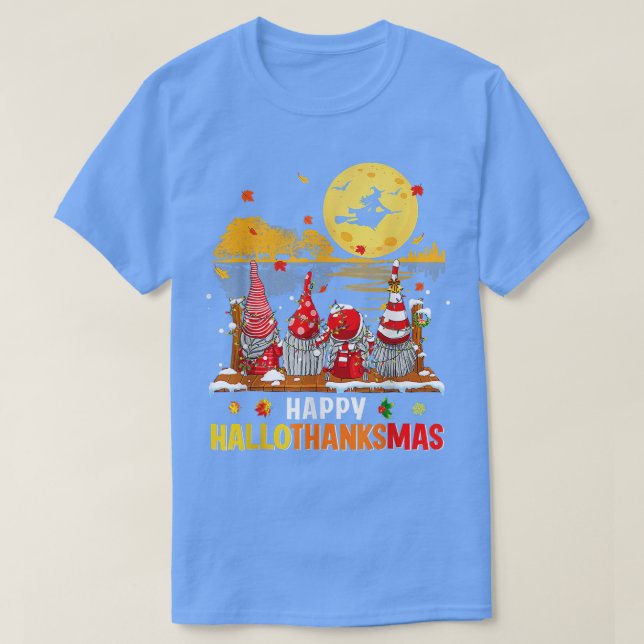 Gnomes Happy Hallothanksmas Halloween Thanksgiving T-Shirt (Design Front)