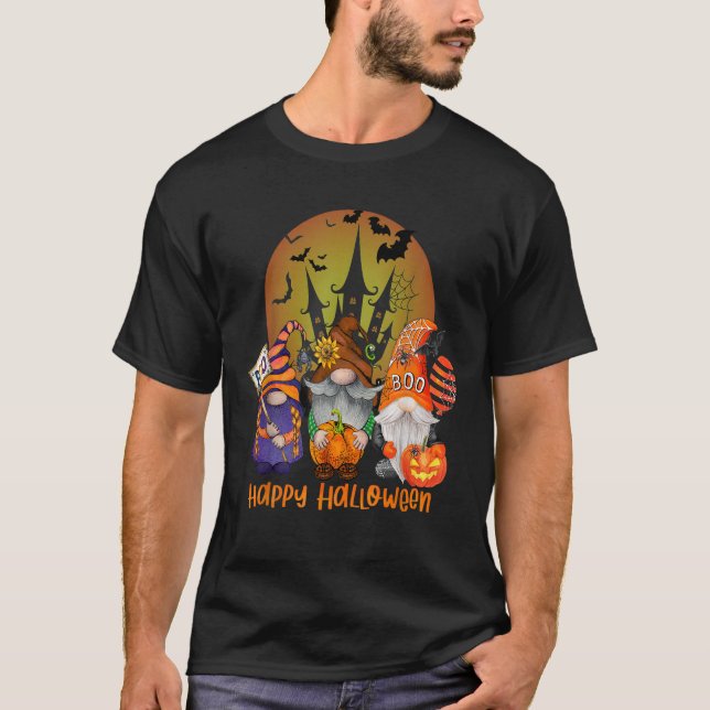 Gnomes Happy Halloween Merry Christmas Happy Hallo T-Shirt (Front)