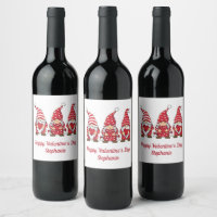 Gnomes Happy Valentine's Day personalized Wine Label