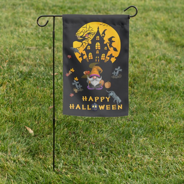Gnomes Haunted House - Happy Halloween  Garden Flag (In SItu)